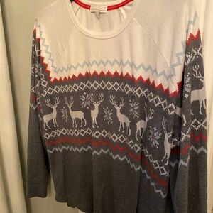 P.J. Salvage Gray and Red Reindeer Knit Top